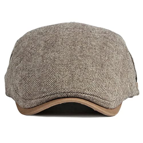 Newsboy Hat for Men Flat Cap Adjustable Tweed Ivy Gatsby Cabbie Hat - color: Khaki