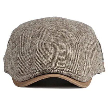 Newsboy Hat for Men Flat Cap Adjustable Tweed Ivy Gatsby Cabbie Hat - color: Khaki