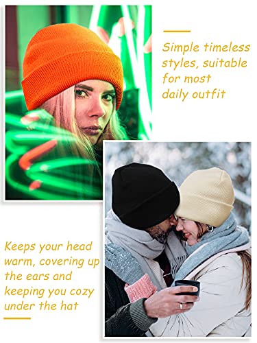 Geyoga 6 Pieces Multicolor Winter Beanie Hats Warm Knitted Cuffed Skull Cap for Adults - color: White, Pink, Dark Orange, Black, Black and Caramel