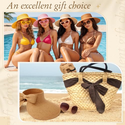 12 pcs Sun Hats and Heart Sunglasses Sets Wide Brim Beach Hat Summer UV Packable Foldable Visors for Women, Girls - color: Multicolor