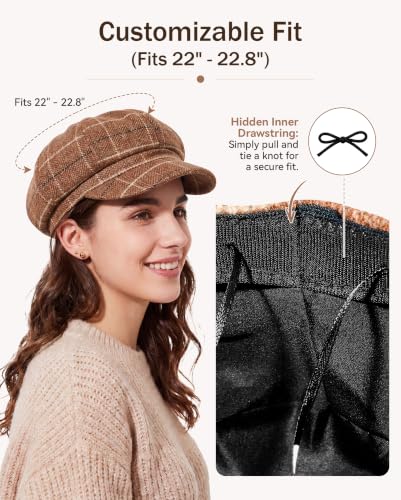 American Trends Newsboy Hats for Women Baker Boy Cap Fall Winter Beret - color: Caramel Plaid