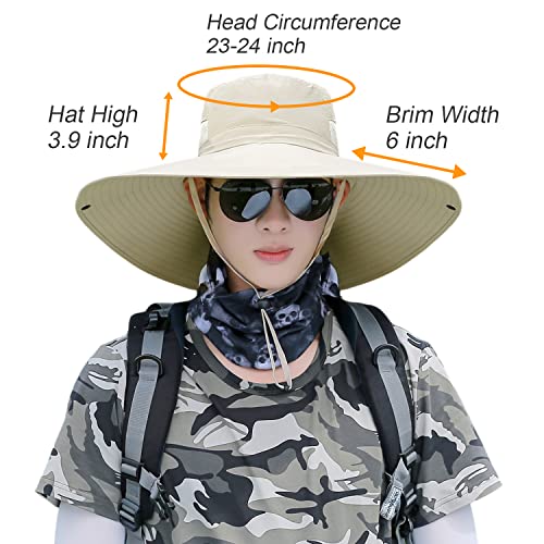 HUAMULAN Men Women 6" Wide Brim Sun Protection Hat Summer Fishing Hats - color: A4-beige