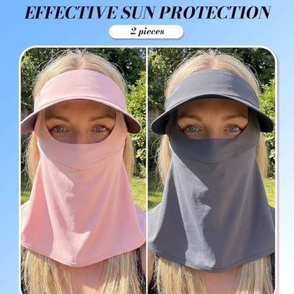 2 Pack UV Face Mask for Sun Protection with Neck Coverage Face Cover Covering UPF 50+ for Summer Outdoor Activities - color: Pink,dark Grey