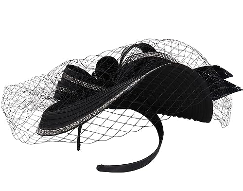 ORIDOOR Women Fascinators Derby Church Tea Party Wedding Flower Feathers Headpiece with Headband Clips - color: A Black