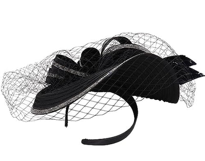 ORIDOOR Women Fascinators Derby Church Tea Party Wedding Flower Feathers Headpiece with Headband Clips - color: A Black