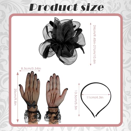 Sibba Tea Party Hat with Lace Gloves 1920s Vintage Fascinator Hats Black