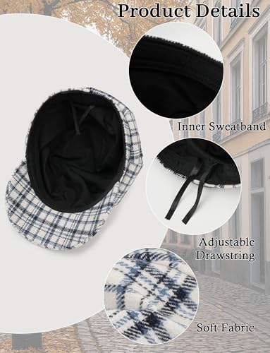 FEOYA Women Newsboy Hat Plaid Cabbie Caps Cotton Casual Stylish Beret Cap Paperboy Hats - color: Plaid-white