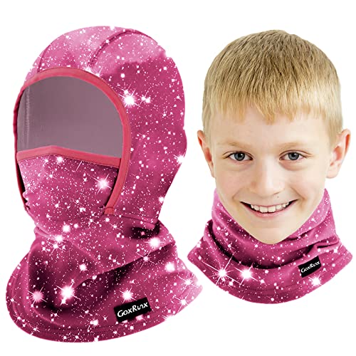 GoxRunx Kids Balaclava Ski Mask,Fleece Face Mask Neck Warmer for Boys Girls,Windproof Face Cover for Cold Weather - color: Pink Starry Sky