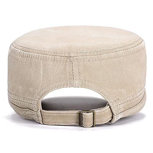 Unisex Cadet Army Cap Adjustable Flat Top Cap Washed Cotton Military Hat Baseball Cap - color: Beige