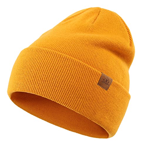 Home Prefer Mens Winter Hats Acrylic Knit Cuff Beanie Cap Warm Womens Beanie Hat - color: Yellow