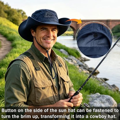 Mens Sun Hat Wide Brim Sun Hats for Men UV Protection Waterproof Bucket Hat - color: Blue