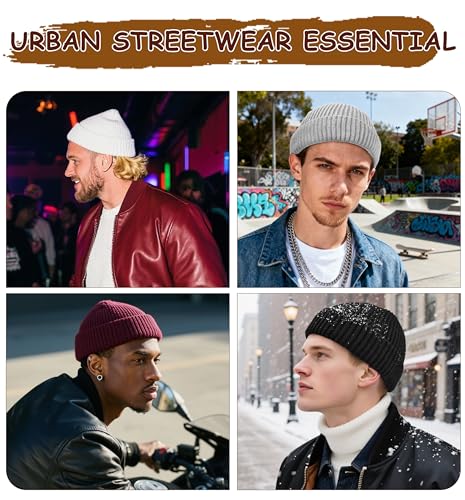 Wool Fisherman Beanies for Men Knit Fall Winter Beanie Hat Skull Cap - color: Flower Gray