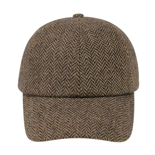 BOTVELA Men Wool Adjustable Tweed Baseball Cap - color: Light Herringbone Khaki