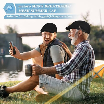 meioro Mens Breathable Mesh Summer Hat Adjustable Flat Cap Newsboy Beret Ivy Cap Irish Cabbie Fishing Hats - color: Black