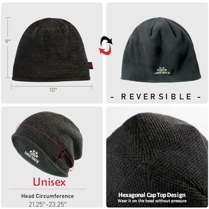 Lvaiz Winter Beanie for Men Women Warm Fleece Lined Reversible Skull Cap - color: Mixed Coffee+grey