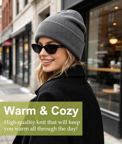 IYEBRAO 2-Pack Unisex Cuffed Beanie Hat for Men Women Skull Knit Cap - color: Dark Grey&navy Blue 2pcs
