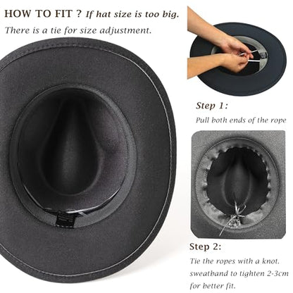 Western Cowboy Hat Wide Brim Outdoor Fedora Hat - color: A Black