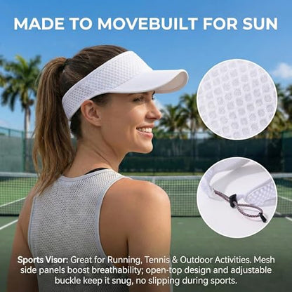 AUSFLUG Sun Visor Hat Men Women - Moisture Wicking Lightweight Sports Cap - color: White