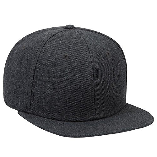 OTTO SNAP Wool Blend Twill Round Flat Visor 6 Panel Pro Style Snapback Hat - color: Heath. Black