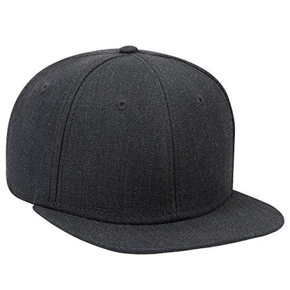 OTTO SNAP Wool Blend Twill Round Flat Visor 6 Panel Pro Style Snapback Hat - color: Heath. Black