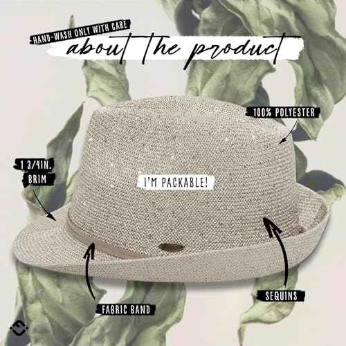 Funky Junque Short Brim Fedora Packable Sun Hat for Women - color: Sequin - Cream