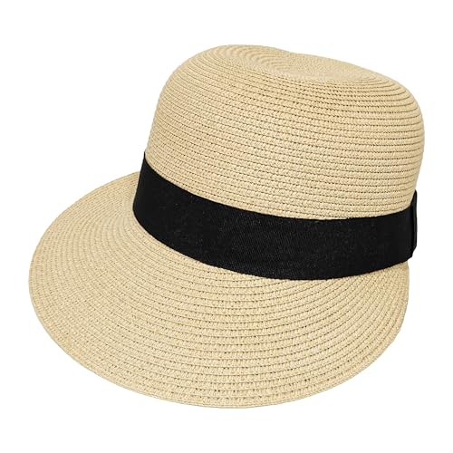 Wildarms Womens Packable Straw Visor Sun Beach Cap - color: Beige