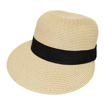 Wildarms Womens Packable Straw Visor Sun Beach Cap - color: Beige