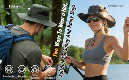 ZOORON Sun Hats for Men Women, Wide Brim Safari Hats UV Protection UPF50+ Waterproof Boonie Hats for Fishing Hiking Camping - color: 1pack-pink