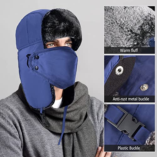 mysuntown Winter Hats for Women Men Trapper Ushanka Hat with Ear Flaps - color: Royal Blue