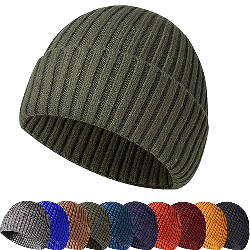 Winter Beanie Hat for Men & Women - Warm Stretchy Skull Cap, Thick Knitted Cuffed Beanies for Cold Weather - color: Armygreen