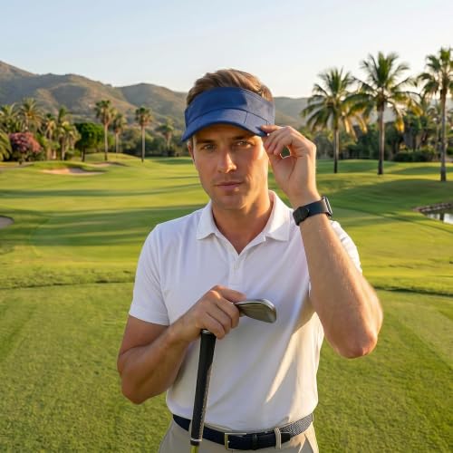 Sun Visors for Women Men Adjustable Folding Cap Running Golf Tennis - color: Navy Blue