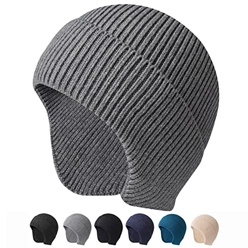 Arcweg Beanie with Earflap for Men Women Winter Warm Thermal Hats Stocking Cap Toboggan Outdoor Hat - color: Grey