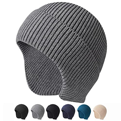 Arcweg Beanie with Earflap for Men Women Winter Warm Thermal Hats Stocking Cap Toboggan Outdoor Hat - color: Grey