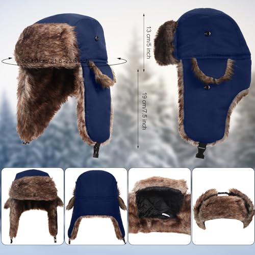 SATINIOR 1 Pcs Unisex Trapper Hat with Chin Strap Earflaps Hat - color: Navy Blue