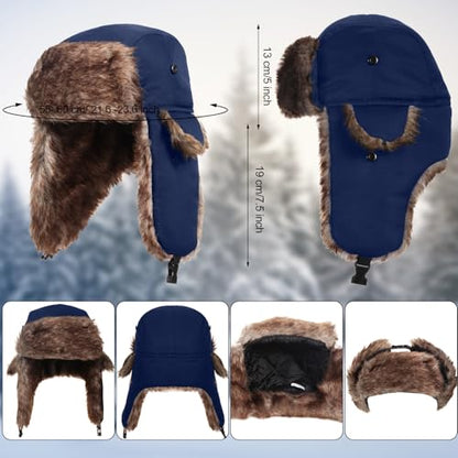 SATINIOR 1 Pcs Unisex Trapper Hat with Chin Strap Earflaps Hat - color: Navy Blue