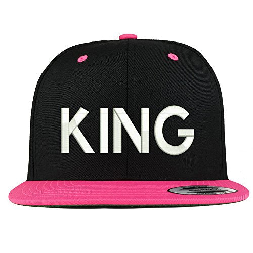 Trendy Apparel Shop King Embroidered Premium 2-Tone Flat Bill Snapback Cap - color: Black Pink