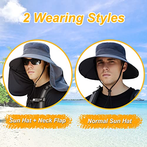 Women Wide Brim Face Mask Sun Hat Detachable Neck Face Flap Ponytail UV Protection Visor Hat Garden Fishing Hiking - color: Bg9215-darkgray