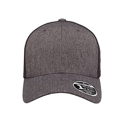 Flexfit 110M Trucker Mid-Profile Mesh Back Snapback Cap - color: Melange Charcoal/Black