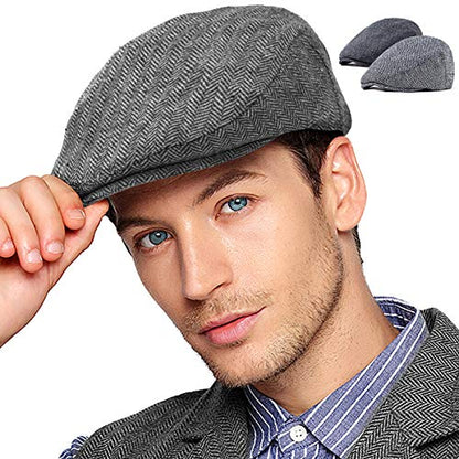 2-Pack Adjustable Newsboy Hats for Men Flat Cap Irish Wool Blend Tweed - color: 001 Black+grey 2pack, size: X-Large-XX-Large