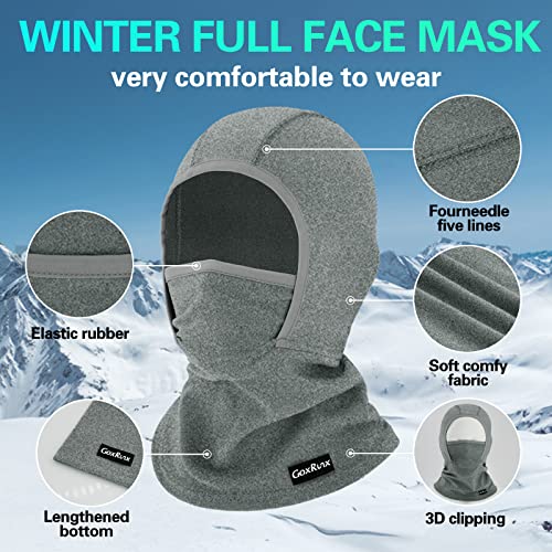 GoxRunx Kids Balaclava Ski Mask,Fleece Face Mask Neck Warmer for Boys Girls,Windproof Face Cover for Cold Weather - color: Grey