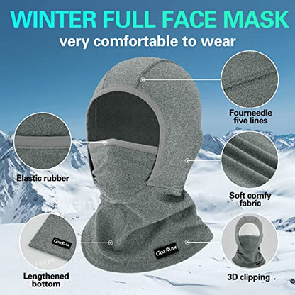GoxRunx Kids Balaclava Ski Mask,Fleece Face Mask Neck Warmer for Boys Girls,Windproof Face Cover for Cold Weather - color: Grey