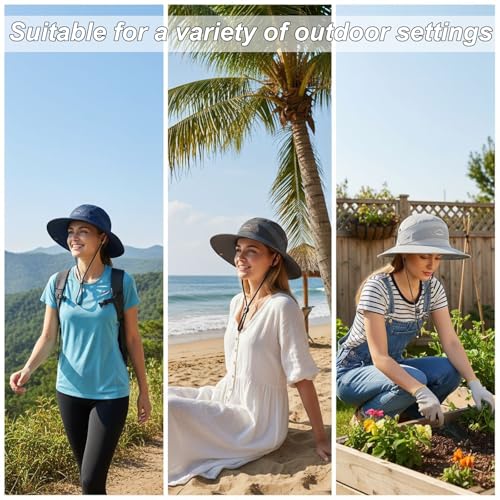 3Pcs Sun Bucket Hats for Women Men, Breathable Wide Brim UV Protection Fishing Hat Summer Outdoor Beach Hiking Hats - color: Beige + Light Grey + White