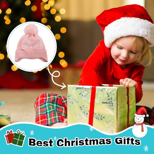 Girls Beanie Knit Hat with Ear Flaps Rainbow Cat Hats Toddler Kids Winter Outdoor Skull Snow Ski Cap Age 2-10 - color: Pink, size: 5-10 Years