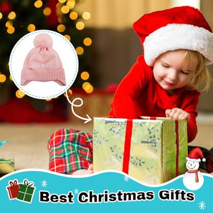 Girls Beanie Knit Hat with Ear Flaps Rainbow Cat Hats Toddler Kids Winter Outdoor Skull Snow Ski Cap Age 2-10 - color: Pink, size: 5-10 Years