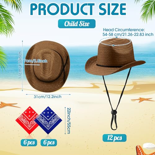 SATINIOR 12 Set Kids Cowboy Hats Bulk with Bandanas - color: Coffee