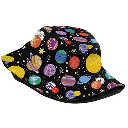 Bucket Hat Sun Beach Packable Fisherman Cap for Women Men Summer Outdoor Hiking - color: Cartoon Space Planet