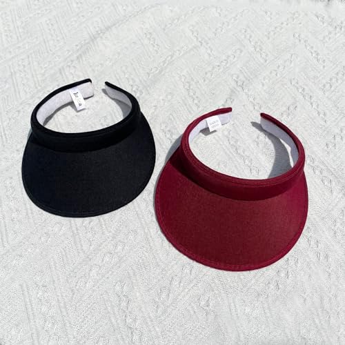 2 Pack Sun Visor Hats Women Men Clip On Wide Brim Visors Hat Outdoor Sports Golf Beach Travel Tennis Caps - color: Black+maroon