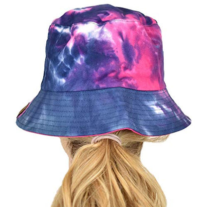 C.C Unisex 100% Cotton Packable Reversible Tie Dye Bucket Sun Hat - color: Navy/Hot Pink