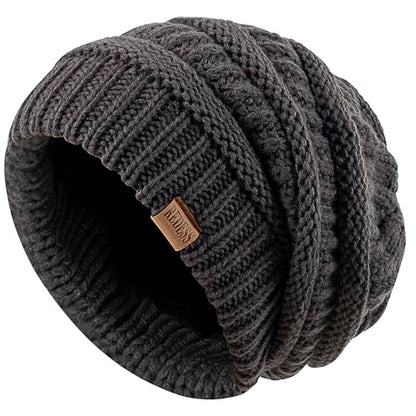 REDESS Slouchy Beanie Hat for Men and Women Winter Warm Knit Hat Chunky Soft Oversized Cable Cap - color: A6 Dark Gray