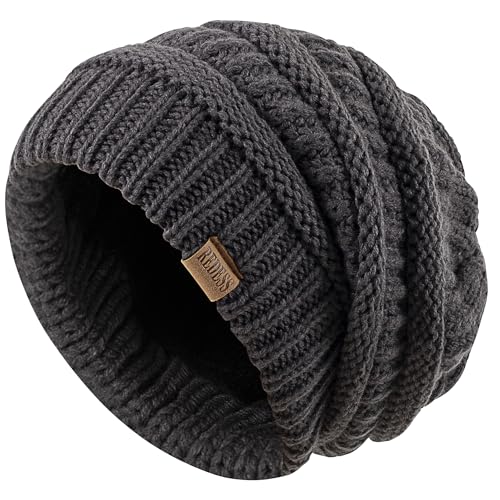 REDESS Slouchy Beanie Hat for Men and Women Winter Warm Knit Hat Chunky Soft Oversized Cable Cap - color: A6 Dark Gray